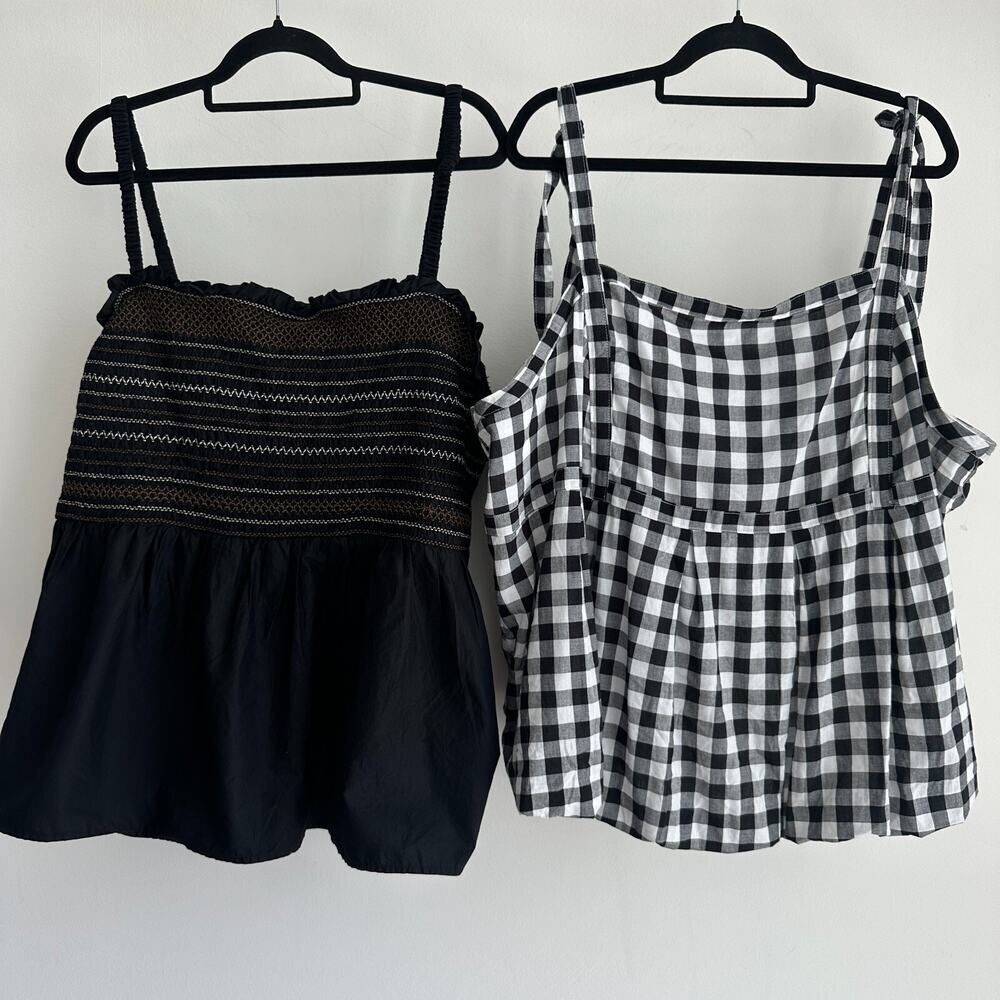 Old Navy Babydoll Top 4X Lot Of 2 Black White Ginham Milkmaid Smock Cottage Boho